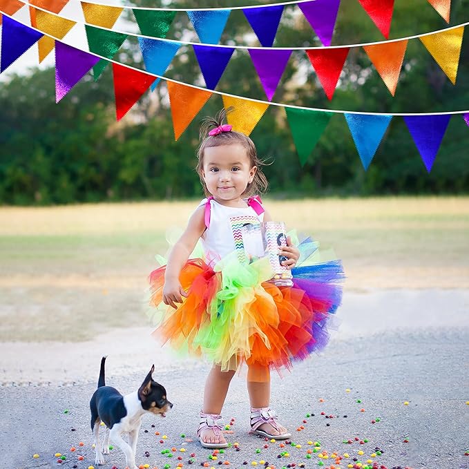Rainbow Party Decorations Colorful Metallic Fabric Triangle Pennant Banner Flag Bunting Garland for Rainbow Fiesta Carnival Christmas Birthday Wedding Baby Shower Holiday Outdoor Party Supplies