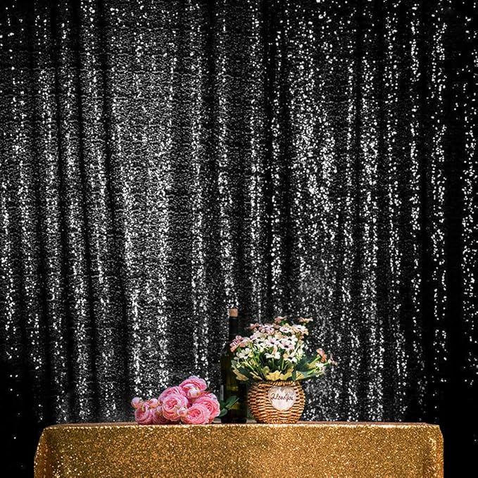 JYFLZQ Black Sequin Backdrop Curtains 10ft x 10ft 1 Panel Halloween Backdrop Glitter Photo Booth Backdrops Sparkly Photography Background Drapes for Graduation Birthday Parties