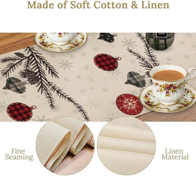 Merry Christmas Table Runner,Winter Xmas Holiday Kitchen Dining Table Decoration for Home Party Decor 13x90 Inch