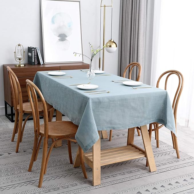 maxmill Lux Faux Linen Table Cloth with Slubby Texture Wrinkle Resistant Anti-Shrink Soft Tablecloth for Kitchen Dining Tabletop for Buffet Banquet Parties Rectangle 60 x 140 Inch Slate Blue
