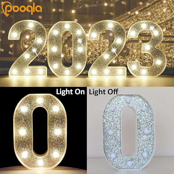 Pooqla Marquee Light up Numbers, Lighted Numbers for 1st Birthday Decorations, Night Light Battery Powered for Silver Party Decorations, Gift for Boys Girls Christmas Wedding Home Room Decoration