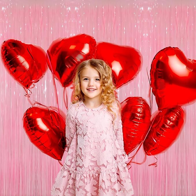 GOER 3.2 ft x 8.2 ft Metallic Tinsel Foil Fringe Curtains Party Photo Backdrop Party Streamers for Birthday,Graduation,New Year Eve Decorations Wedding Decor(5 Packs,Candy Pink)