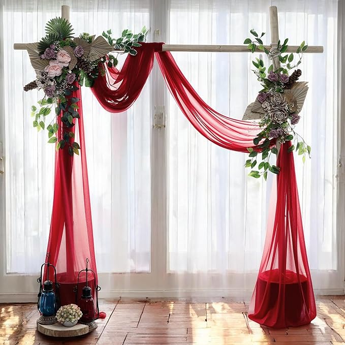 MDS Halloween Chiffon Draping Fabric - 1 Panel, 30" Wide x 75ft Long - Sheer Spooky Arbor & Canopy Drapery for Haunted House Backdrops, Party Ceilings, DIY Costumes & Themed Events - Apple Red