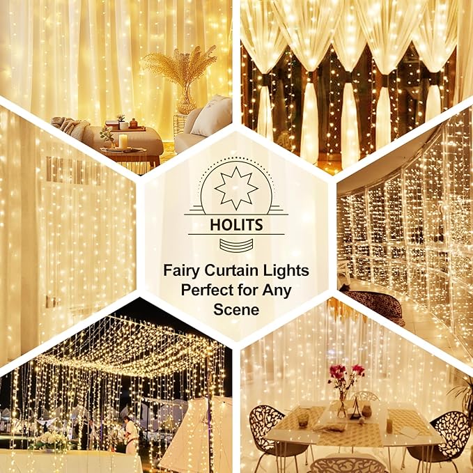 2 Pack Fairy Curtain Lights Upgraded Tangle-Free Warm White USB Plug in 8 Modes String Hanging Lights with Remote for Christmas, Bedroom, Indoor, Outdoor, Weddings, Party (10 FTx10 FT)