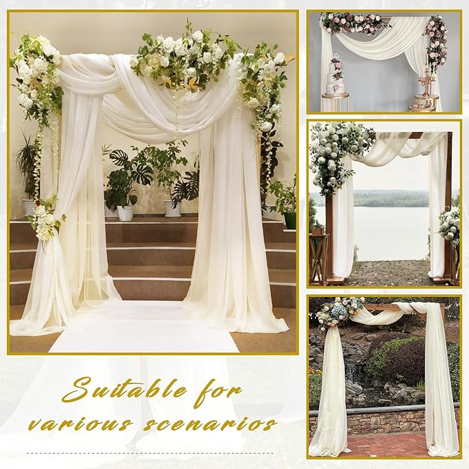Wedding Arch Drape Fabric, Ivory Sheer Chiffon, 8 Panels 20 Ft x 28 In