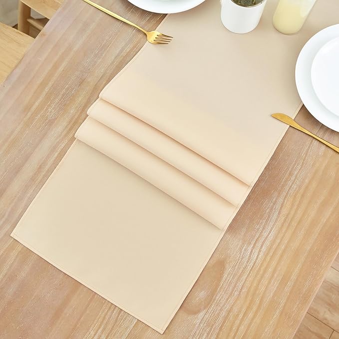 2 Pack Beige Table Runner 12 x 60 Inch Solid Color Farmhouse Runners Coffee Table Dresser for Daily Party Home Decoration