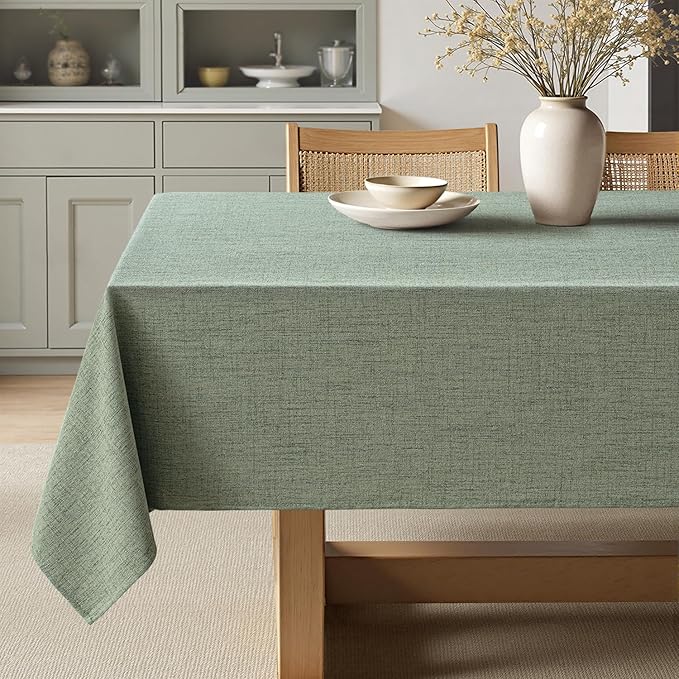 MIULEE Sage Green Linen Tablecloth 60x84 Inch Rectangle Table Cloth Waterproof,Stain Resistant & Wrinkle Resistant for Dining Party Wedding