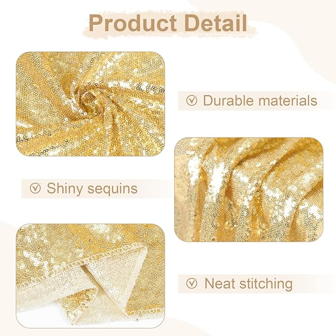 SquarePie Sequin Tablecloth 90 x 132 Inch Light Gold Sparkly Table Cloth for Wedding Party Decoration
