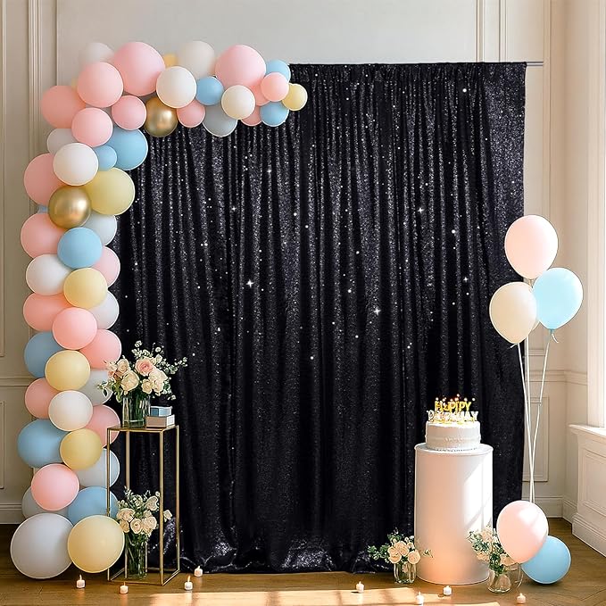 SquarePie Sequin Backdrop Curtain Less See Through Background for Wedding Halloween Party 20FT x 10FT Black