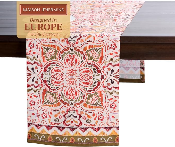 Maison d' Hermine Table Runner 100% Cotton Single Layer Table Runners 108 inches Long for Thanksgiving Christmas Decorations Home Kitchen Dining Party Wedding (Damask, 14.5" x 108")