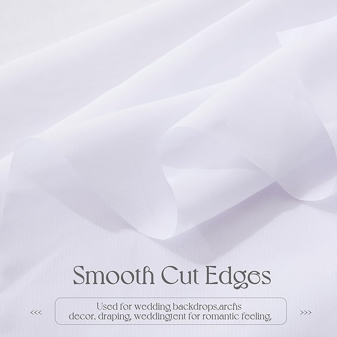 VACVELT Wedding Arch Draping Fabric - White Chiffon, 1 Panel Sheer Drapes - 30 Inch x 20ft Chiffon Backdrop Curtain - Outdoor Sheer Drapery for Ceremony Party Ceiling