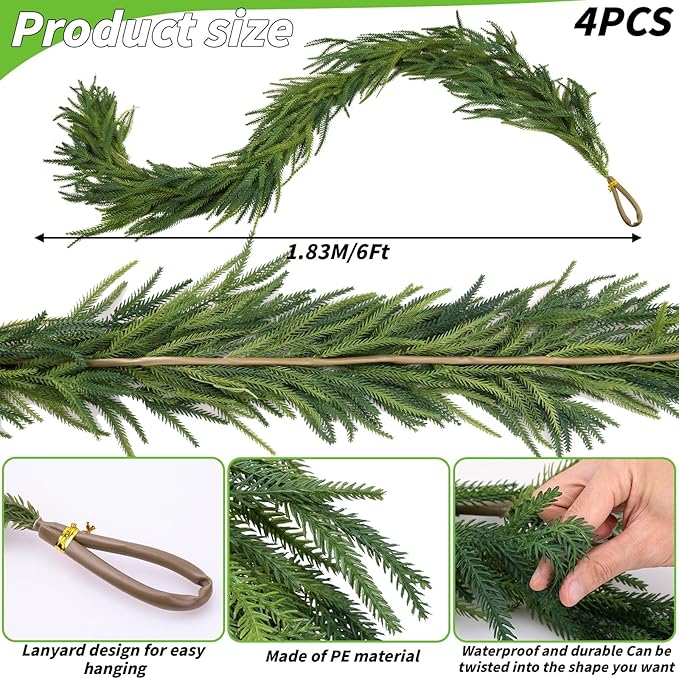 Garlands: 5-Pack, 6 Ft Green Norfolk Pine Holiday Decor