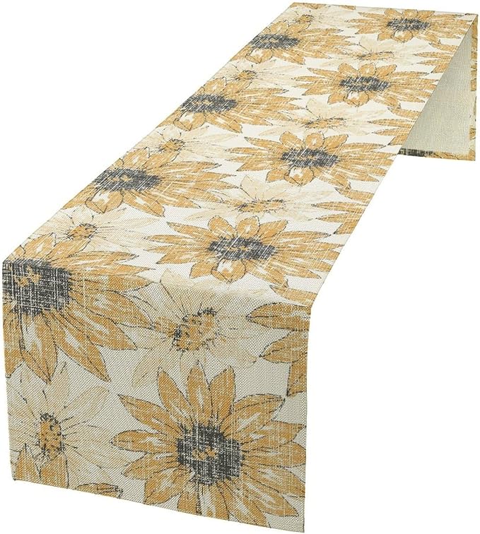 Chrysanthemum Vintage Floral Table Runner, Elegant Grunge Orange Sunflower Spring Summer Elegant Pattern Artichokes Flower Table Runner for Party Kitchen Dining Living Room Decor, 13x70 Inch
