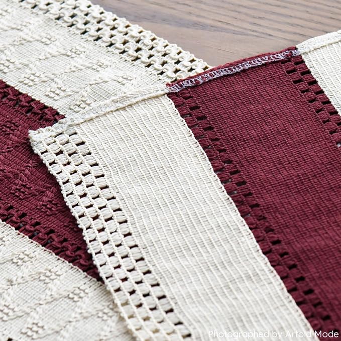 Artoid Mode Red Farmhouse Rustic Table Runner, Seasonal Holiday Hollow Kitchen Dining Table Decoration for Home Party Decor 12x108 Inch