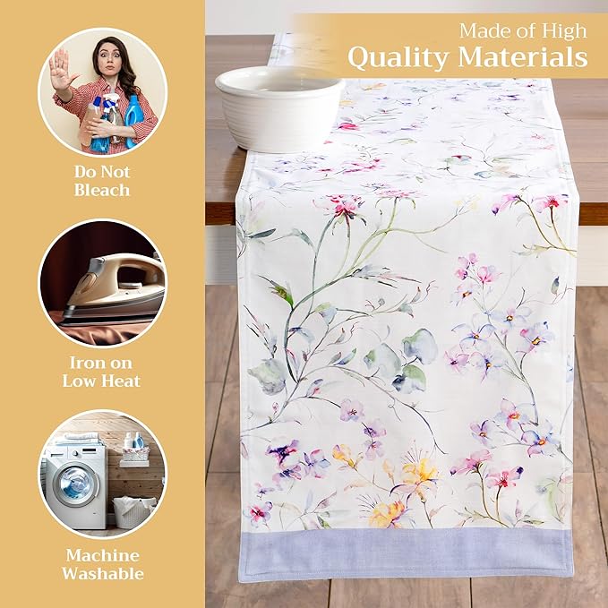 Maison d' Hermine Table Runner 100% Cotton Double Layer Table Runners 72 inches Long Decorative for Home Kitchen Dining Party Wedding Bridal Shower Spring Summer (Summer Floral, 14.50" x 72")