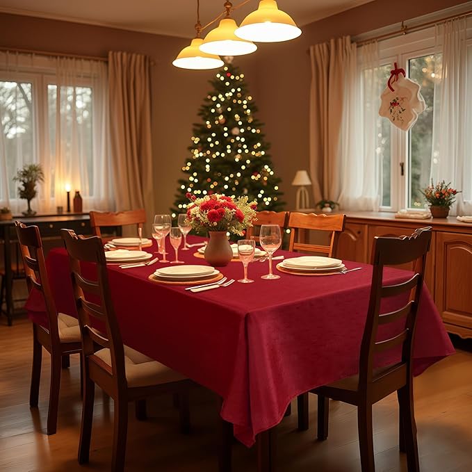 Fitable Faux Linen Christmas Tablecloth 2 Pack, Burlap Textured Fabric Rectangle Table Cloth, Elegant Decorative Table Covers for Winter Holiday Dinner Party Farmhouse (Red, 60 x 102 Inch)