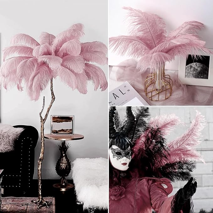 NEWONG 30pcs Peony Pink Green Ostrich Feathers Natural Bulk 11-14inch(28-35cm) Vase Craft Wedding Home Party Centerpieces Christmas Day Decoration
