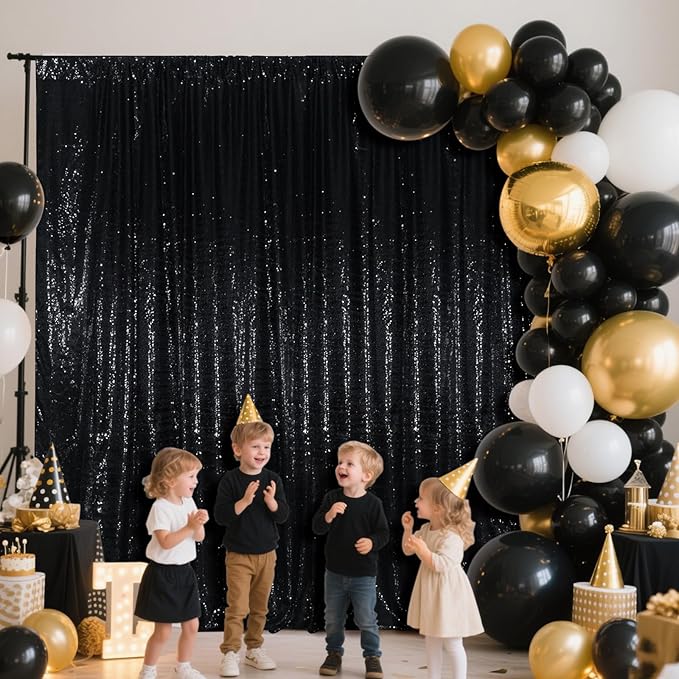 SquarePie Sequin Backdrop Curtain Less See Through Thick Background for Halloween Party 5FT x 7FT Black