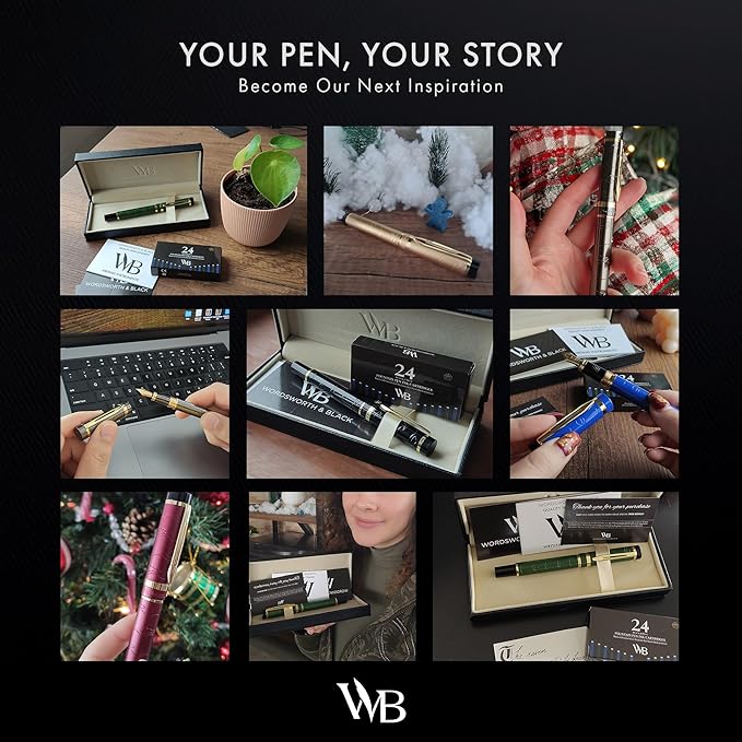 Wordsworth & Black Primori Fountain Pen Set [Black Gold]; Extra Fine Nib, Gift Case, 24 Ink Cartridges, Refill Converter, Manual; Journaling, Calligraphy, Smooth Writing Pens; Left and Right Handed