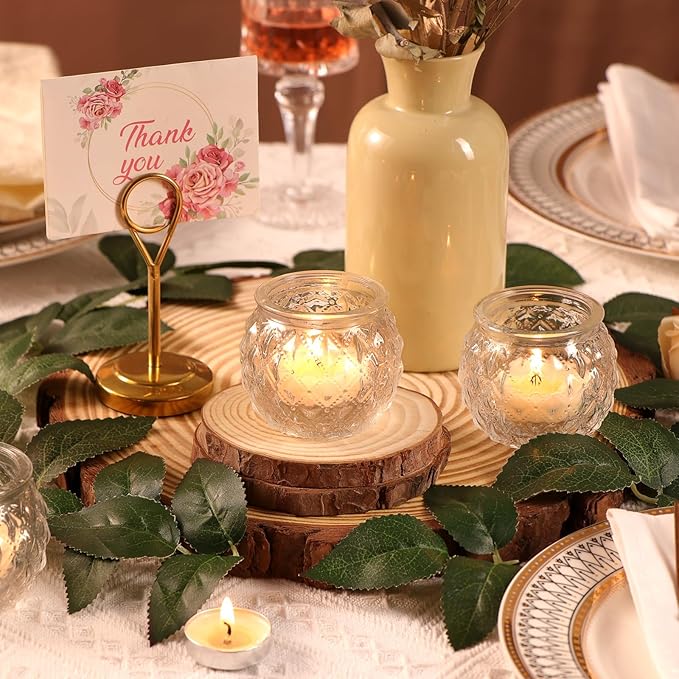 DARJEN 48Pcs Clear Votive Candle Holders - Round Candle Holder, Candle Holders Bulk for Tea Light Candle, Embossed Candle Votives for Wedding Centerpiece & Home Decor