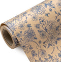 Kraft Floral Wrapping Paper – Blue, 17 Inch X 16.5 Feet, Mini Roll
