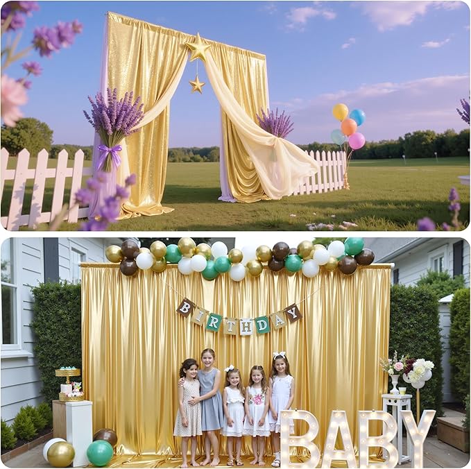 Gold Sequin Backdrop Curtain, 10 Panels, 5x10 ft Wrinkle-Free Drape