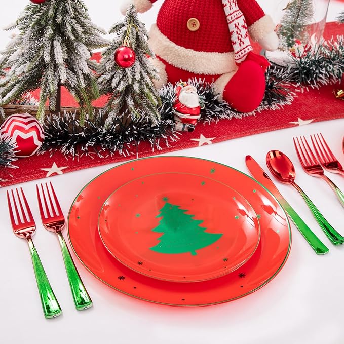 Plastic Spoons Christmas Party Set, 200 Pieces, Red and Green Disposable