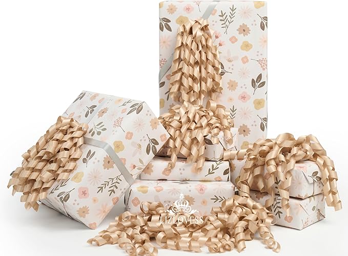 Gift Wrap Bows, Champagne Satin 6 Pack with Self-Adhesive Backing for Wrapping