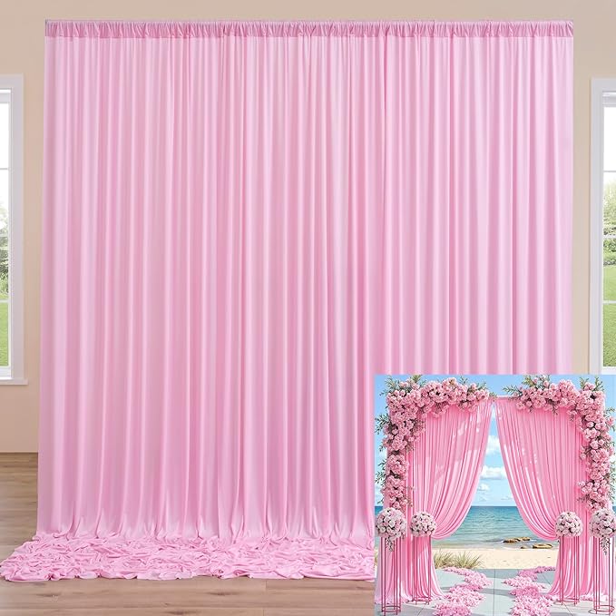 20ftx10ft Wrinkle Free Pink Backdrop Curtain for Parties, 4 Panels Silky Polyester Photo Backdrop Drapes Back Drop Cloth for Wedding Birthday Photography Background Baby Shower Decor
