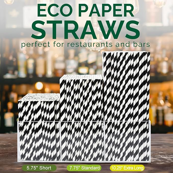 Paper Cocktail Straws, 5.75 Inch, 500 Count, Black Stripes