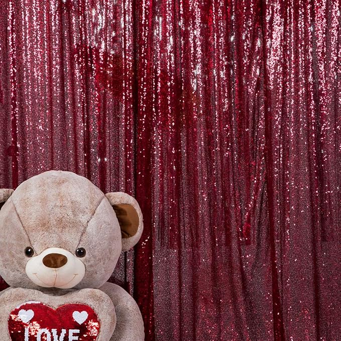 JYFLZQ Burgundy Sequin Backdrop Curtains 8ft x 8ft 1 Panel Glitter Photo Booth Backdrops Sparkly Photography Background Drapes for Parties Wedding Bridal Showers