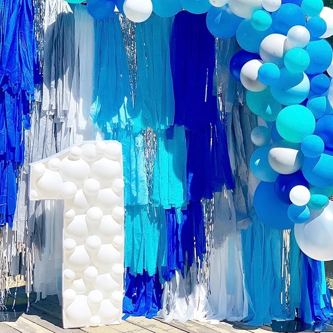PartyWoo Light Blue Crepe Paper Streamers 4pcs 328ft Pack of Slate Blue Beige White Green Crepe Paper Streamers for Birthday Gender Reveal Baby Shower Mermaid Under The Sea Party Decorations