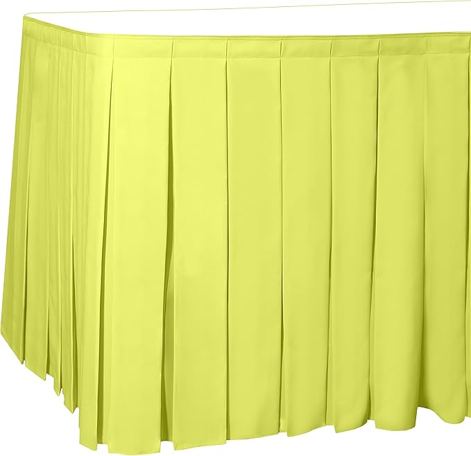 Ultimate Textile Pleat Polyester Fabric Table Skirt - Machine Washable Flame Resistant with Clips for Events, Weddings & Trade Shows, Cut & Sewn in Paterson, NJ - Lemon, 17' Box Pleat