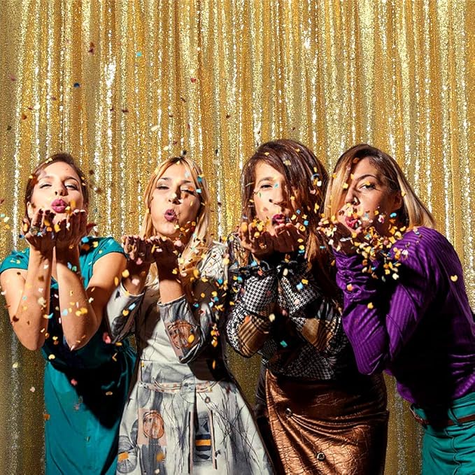 JYFLZQ Gold Sequin Backdrop Curtains 6ft x 8ft 1 Panel Glitter Photo Booth Backdrops Sparkly Photography Background Drapes for Parties Wedding Bridal Showers