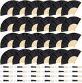 24 Pieces Black Hand Held Bamboo Folding Fans Paper Fans Handheld for Women Foldable Girls Wedding Decoration Church Home Party Favors Summer