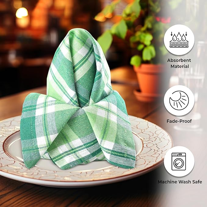 Cloth Napkins, 20x20 Inch Square 100% Cotton, Saint Patrick Plaid