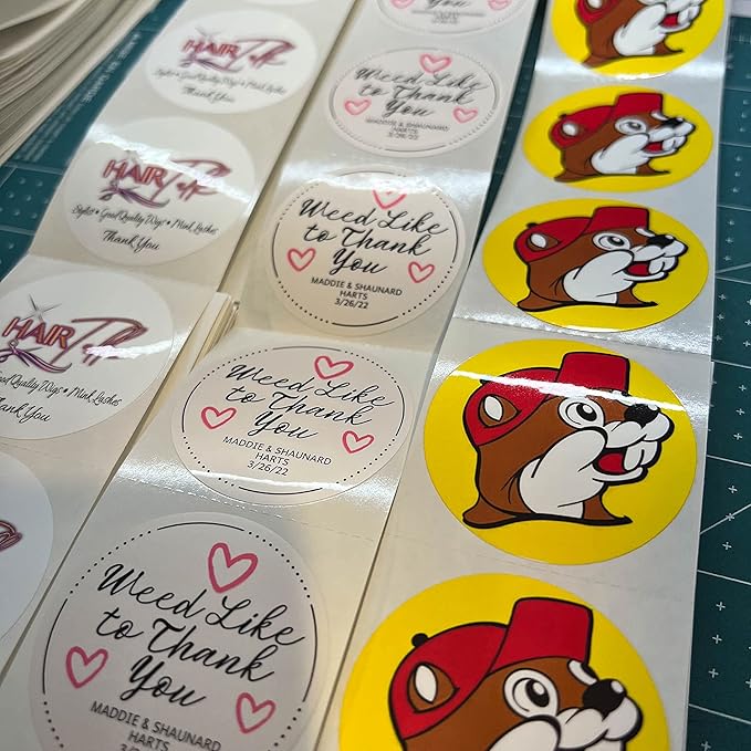 150 Custom Circle/Square BOPP Roll Labels- Personalized Stickers for Business Logo, Party, Wedding Favor, Baby Shower-Any Design Text + Image, Matte/Gloss Finish (1.5 Inch Circle)