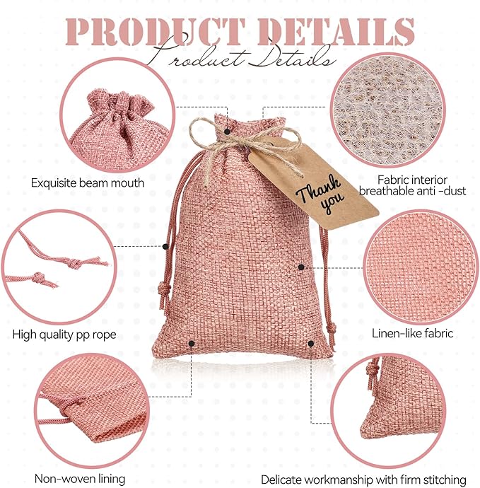 Gift Bags: 100 Burlap Drawstring Bags with Kraft Tags and Rope