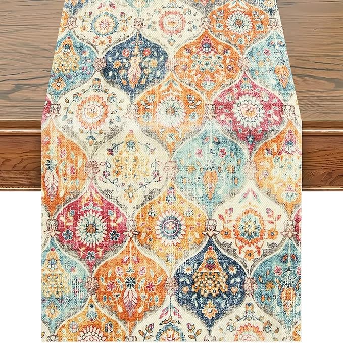 Snycler Table Runner Boho Table Runners Vintage Elegant Farmhouse Table Center Linen Decor for Home Dining Party Entrance (13x48 Inch) Boho-Yellow