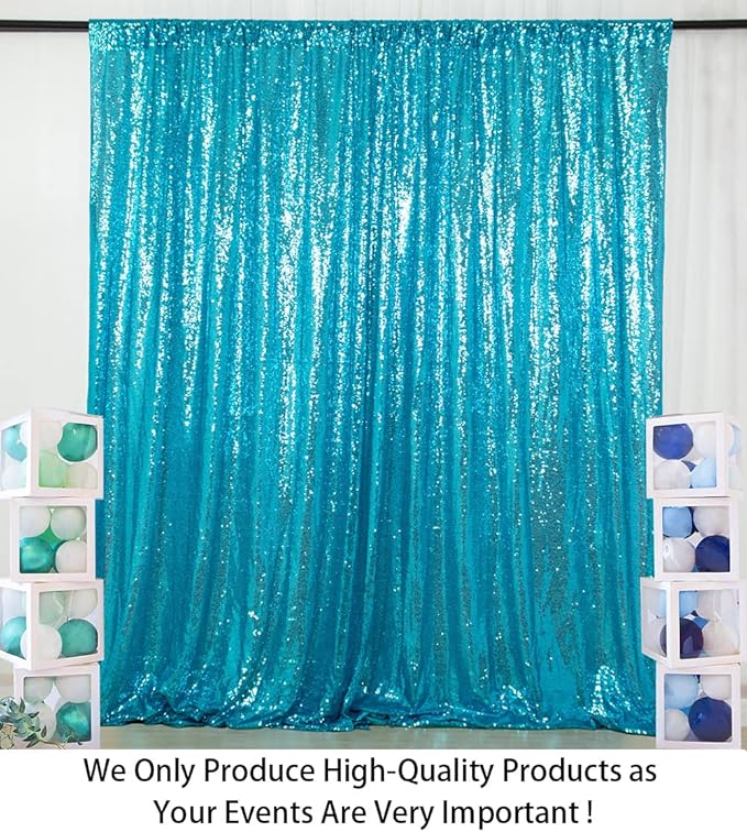 ShinyBeauty Turquoise Sequin Backdrop Curtain | 2 Panels 4FTx8FT Shimmer Backdrop | Wedding & Party Photo Background | Sky Blue Glitter Backdrop | Elegant & Sparkly Decor