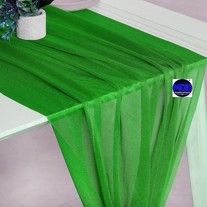 MDS Halloween Chiffon Table Runner - 20 Pack, 29 x 120 Inches, 10ft Each - Sheer Spooky Table Runners for Haunted House Parties, Trick-or-Treat Tables, Witchy Décor, Wedding & Events - Green