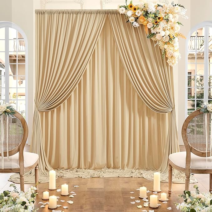 Backdrop Curtain Set, Beige Wrinkle-Free Polyester, 8 Panels 5 x 10 ft