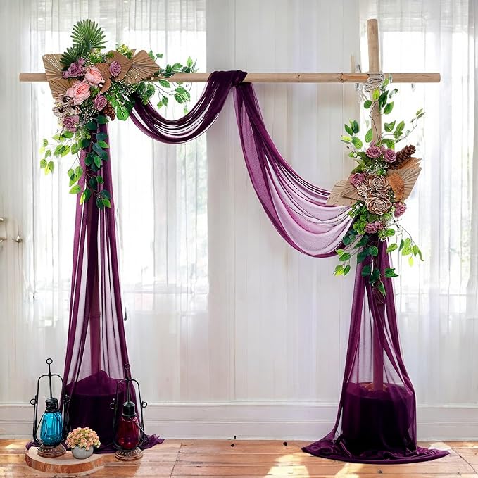 MDS Halloween Chiffon Draping Fabric - 1 Panel, 30" Wide x 30ft Long - Sheer Spooky Arbor & Canopy Drapery for Haunted House Backdrops, Party Ceilings, DIY Costumes & Themed Events - Eggplant