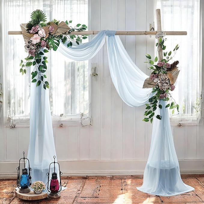 MDS Halloween Chiffon Draping Fabric - 2 Panel, 30" Wide x 40ft Long - Sheer Spooky Arbor & Canopy Drapery for Haunted House Backdrops, Party Ceilings, DIY Costumes & Themed Events - Baby Blue
