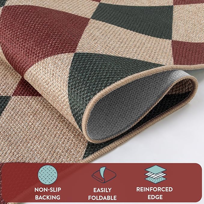 Area Rug Runner, Red Checkered Christmas Entryway Rug, Low Pile