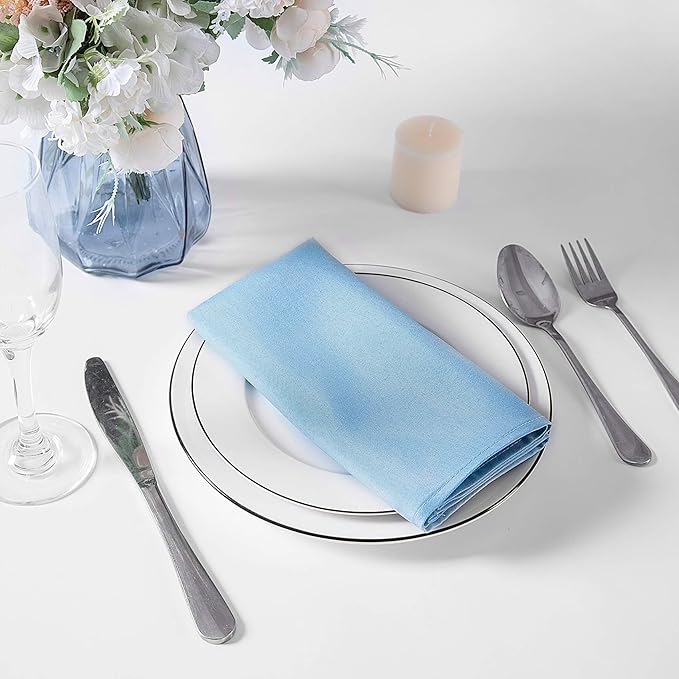 Cloth Napkins 20x20 inch Washable Polyester Dinner Napkins Soft Table Napkins for Wedding Party Dining Banquet(Blue Mist,12PCS)