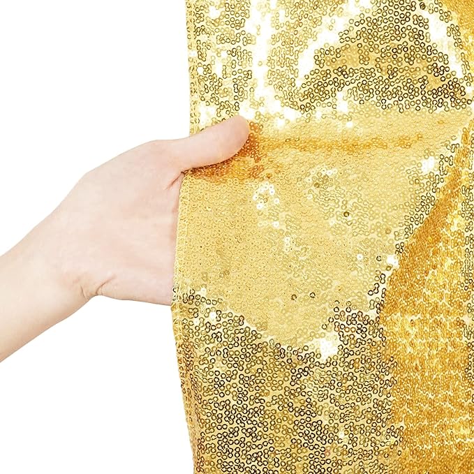 Poise3EHome 7Ft x 7Ft Gold Sequin Backdrop, Glitter Thick Satin Sequin Background Drapes Sequence Xmas Thanksgiving Backdrop for Wedding Party Holiday Festival Decor