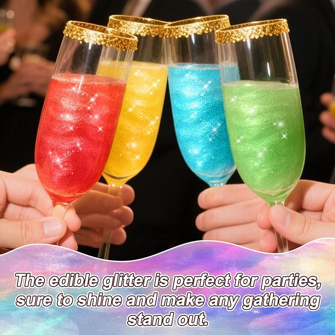 Edible Glitter Powder for Drinks and Cakes, 20 Colors, 2g Bottles