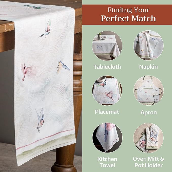 Maison d' Hermine Table Runner 100% Cotton Double Layer Table Runners 108 inches Long Decorative for Home Kitchen Dining Party Wedding Bridal Shower Spring Summer (Flying Birds, 14.50" x 108")