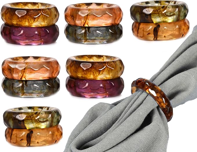 Napkin Rings Set of 12, Spring Multicolor Epoxy Resin Holders